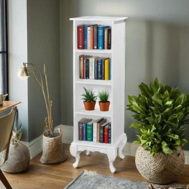 Imagem de Estante Livreiro Pequena 3 Prateleiras Pés Luiz Xv - Branco Laca