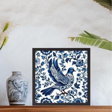 Imagem de Quadro Pomba Branca Estilo Azulejo Português - 33X33Cm