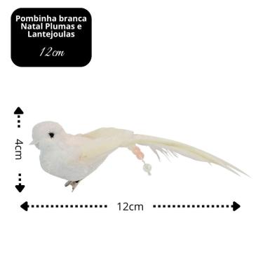 Imagem de Kit 6 Pombas Branca Natal Plumas e Lantejoulas 12cm com Presilha - Magizi
