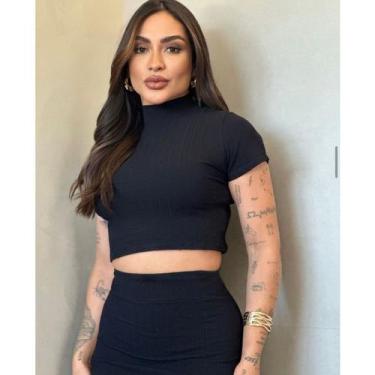 Imagem de Kit modinha blogueira conjunto feminino de cropped + saia cintura alta