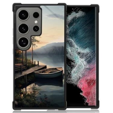 Imagem de FKBRCL4U Capa para Samsung Galaxy S24 Ultra, outono lago barco acampamento padrão design gráfico menina menino silicone macio acrílico rígido proteção contra choque para Samsung Galaxy S24 Ultra
