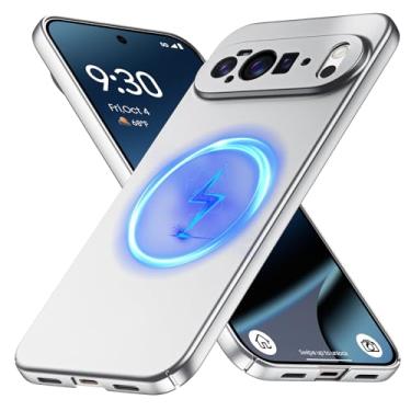 Imagem de GRECAZO Capa magnética para Google Pixel 10 Pro XL, capa fina minimalista fosca rígida de policarbonato [compatível com MagSafe], proteção ultrafina e leve com câmera e protetor de tela - prateada