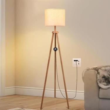 Imagem de 1.5M, Ajustável em Três Cores, 85-250V, 9W, E27, Uminária Abajur de Chão Tripé Tradicional com Cúpula de Tecido Linho, Candeeiros de chão de Tripé para Sala de Estar, Quarto E Escritório