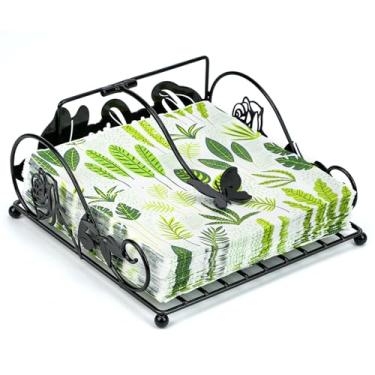 Imagem de JINGIHE Suporte de guardanapo rosa para mesa com braço de peso, 1 pç dispensador de guardanapo de metal plano, cesta de arame de toalha de papel rústica para cozinha jantar coquetel banheiro decoração