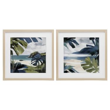 Imagem de Stupell Industries Conjunto de 2 peças com estampa emoldurada de bétula tropical Vibes Beach Scenes por Elara Yasna, 13 x 13