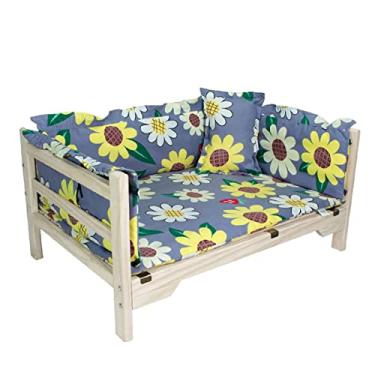 Imagem de Cama de madeira para cães, cama elevada para animais de estimação com colchão, durável, antiderrapante, sofás, berço, uso interno e externo, para cães médios e pequenos, gatos para cães e gatos