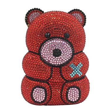 Imagem de Boutique De FGG Bolsas Noite E Clutches Femininas Com Estampa Urso, Bolsa Clutch Formal Cristal, Festa Strass, Mini, Vermelho Bordô