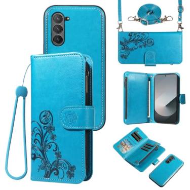 Imagem de Asuwish Capa de celular para Samsung Galaxy Z Fold 6 5G 2024 com zíper carteira destacável com protetor de tela de vidro temperado alça transversal porta-cartões de flores ZFold6 Z6 G Fold6 6Z