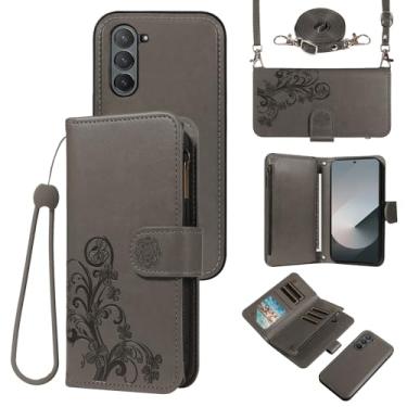 Imagem de Asuwish Capa de celular para Samsung Galaxy Z Fold 6 5G 2024 com zíper carteira destacável com protetor de tela de vidro temperado alça transversal porta-cartões de flores ZFold6 Z6 G Fold6 6Z