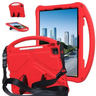 Imagem de YRH Capa para iPad Air 13 polegadas M2 Kids 2024, para iPad Pro de 13 polegadas M4 2024, para iPad Pro de 12,9 polegadas, capa à prova de choque de EVA com alça de suporte, vermelha