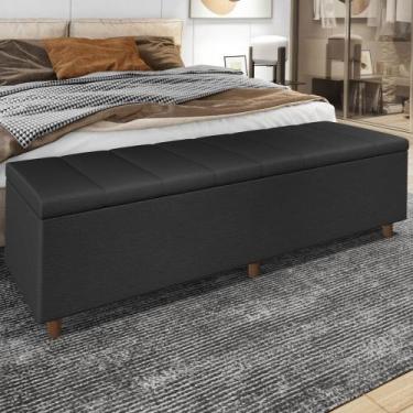 Imagem de Recamier Baú Estofado Queen 160cm Horus Sintético Preto Z04 - Mpozenat