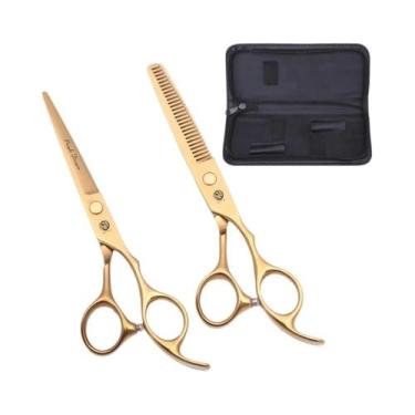 Imagem de Tesoura De Cabelo Profissional Gold 5.5 Polegadas Com Tesoura De Desba