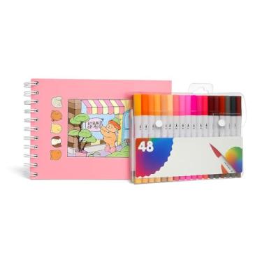 Imagem de Livro de Colorir B.G + Estojo 48 Canetas Coloridas | Kit Criativo Adulto e Infantil | Atividade Relaxante, Terapia Antiestresse, Presente Criativo para Crianças, Jovens e Adultos (Rosa)