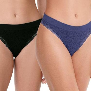 Imagem de Kit com 2 Calcinhas Biquíni com Renda sem Costura Mirtilo e Preto - Ze