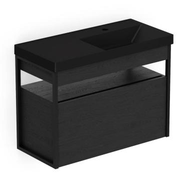 Imagem de Gabinete com Lavatório 80cm X 60cm de 2 Gavetas Flow Preto