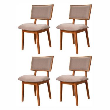 Imagem de Kit 4 Cadeiras de Madeira Maciça e Estofada Luxo Bréscia Espresso Móveis Champagnhe/Marrom Claro