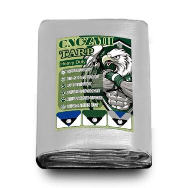 Imagem de CNCZMH Lona resistente à prova d'água, 10 mm de espessura, 1,8 x 2,3 m, tamanho acabado ao ar livre, lona multiuso, lona pequena para acampamento de abrigo de chuva de emergência (prata/azul, 1,8 x