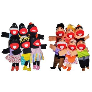 Imagem de Kit 12 Fantoches Brancos E Negros (2 Famílias) - Fantoches Gonzaga, FA