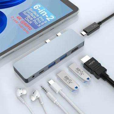 Imagem de Opluz Estação de ancoragem 6 em 2 Surface Pro 8 9 X, acessórios para Microsoft Surface Pro Dock Hub Thunderbolt 4, com porta HDMI 4K a 60HZ, 2 USB-A 3.0 (10 Gbps), 2 USB-C, carregamento PD de conector