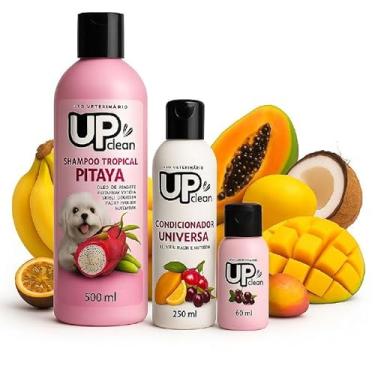 Imagem de Kit Banho Pet Higiene Completa 3 Itens – Shampoo Frutas Tropicais 500ml + Condicionador Universal 250ml + Cheirinho Tropical 60ml – Hidratação e Nutrição para Cães e Gatos