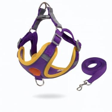 Imagem de Coleira Peitoral Cachorro E Gato, Conjunto De Guia, Coleira Tipo Colete Para Pet Pequenos E Médios(Roxo,L/7-10 Kg)
