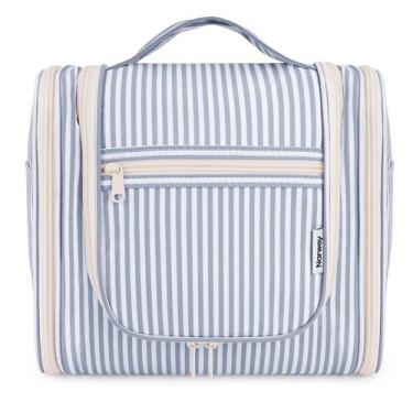Imagem de Bolsa de higiene pessoal de viagem Narwey listrada para mulheres azul 