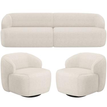 Imagem de Sofá 3 Lugares Curvo Orgânico com 02 Poltronas Para Sala Living 220cm Barolo L06 Linho Mescla - Lyam Decor