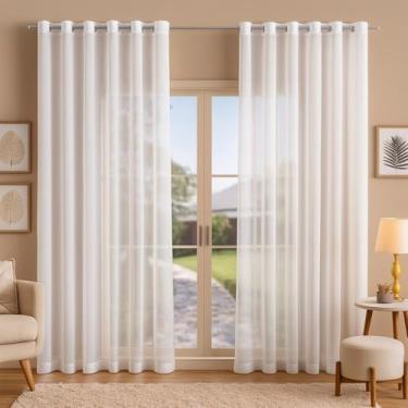 Imagem de Cortina de Voil - 6,00 x 2,70 Branco Decoração para sala e quarto