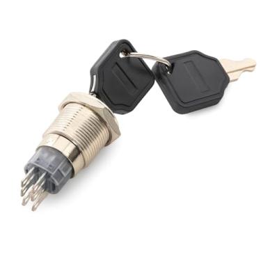 Imagem de Bloqueio de chave de 16 mm, 6 pinos DPDT 2NO-2NC 3 posições sistemas de interruptor de bloqueio de trava para montagem em painel, painéis de controle, máquinas de venda automática, industrial e de