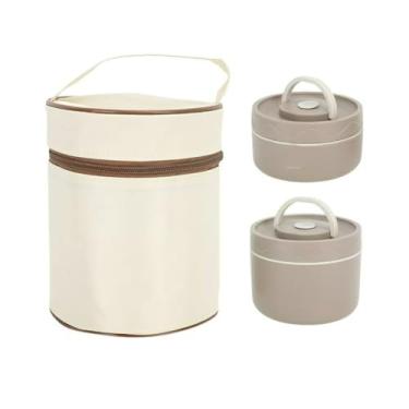 Imagem de Conjunto de Marmitas comBolsa Térmica – 2 Potes Redondos para Alimentos, Compacto e Funcional(Creme)