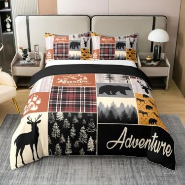 Imagem de Erosebridal Capa de edredom rústica 100% algodão queen size retrô cabana cabana conjunto de cama para crianças, meninos, adolescentes, homens, homens da floresta, urso, cervo, capa de edredom vintage