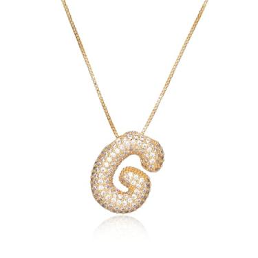 Imagem de Colar feminino, pingente de bolha de cristal com letra de diamante dourado com inicial de zircão (G)