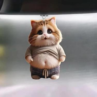 Imagem de Chaveiro de acrílico 2D para carro, gato, cachorro, pendurado, pingente, desenho animado, gato, cão, mochila, decoração acessórios para carro, A, 01