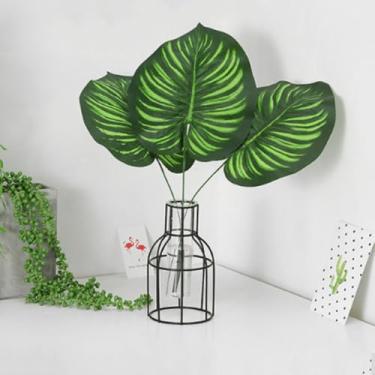 Imagem de Decoração de parede de planta simulada para casa, escritório, hotel, café, decoração com folhas falsas (3 peças, folha de melancia simulada)