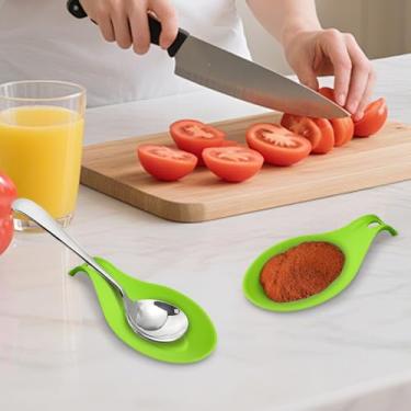 Imagem de 5 conjuntos de descanso de colher para suporte de colher de cozinha resistente ao calor suporte de utensílios de cozinha espátula descanso de concha (verde)