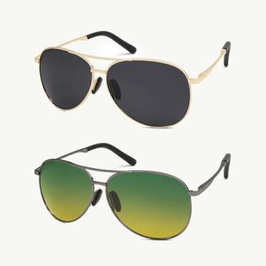 Imagem de Óculos de sol aviador para mulheres e homens, Ouro/cinza + gery/verde