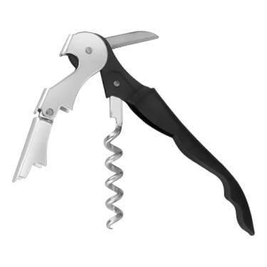 Imagem de Saca Rolhas de Vinho em Aço Inox 2 Estágios – Abridor de Garrafa Profissional com Cabo Preto, Portátil e Resistente