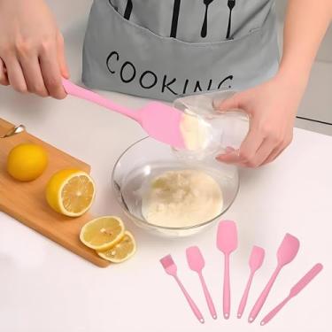 Imagem de Conjunto de 6 espátulas de borracha de silicone, espátulas sem BPA de grau alimentício para uso na cozinha, espátula resistente ao calor para cozinhar e assar, pode ser lavada na lava-louças, rosa