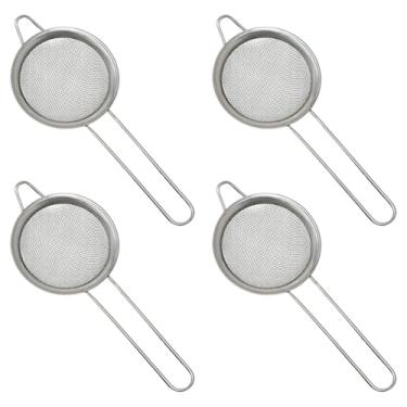 Imagem de 4 coadores pequenos de malha de aço inoxidável, peneiras de alimentos, mini coador de alimentos com alça para coquetel, chá, café e suco