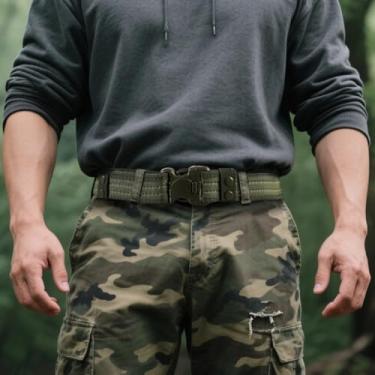 Imagem de 1 cinto tático de camuflagem para atividades ao ar livre, cinto de trabalho com fivela de plástico larga para montanhismo, Verde militar, Tamanho Único