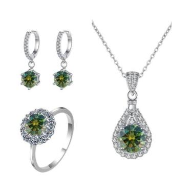 Imagem de Conjunto de Joias com Charme Moissanita - Prata Esterlina 925 - Anel, 