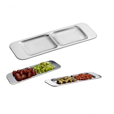Imagem de Petisqueira De Aço Inox 2 Divisões Elegance Petiscos Festa Servir Separar Comidas Fondue Organizador