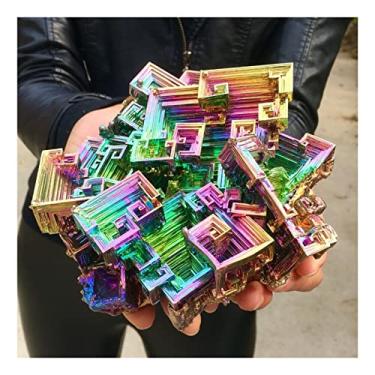 Imagem de CAMUTO Cheio de textura de pedras preciosas e cristais 70-300 g cristais de bismuto cristal bi metal brilhante amostra original natureza arte arte arte artigo decorativo (tamanho: 100-150g)