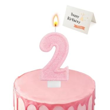 Imagem de Vela de aniversário rosa brilhante em formato de números (rosa brilhante, número 2)