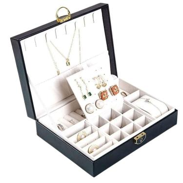 Imagem de Porta Joias Cordao Brinco Anel Pulseira Relogio Estojo Caixa Armazenamento Penteadeira Mesa Bancada Acessorio