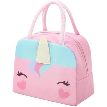 Imagem de Bolsa térmica infantil lancheira escolar com alça e estampas de animais (Rosa - unicórinio)