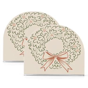 Imagem de ATTX Pacote com 2 porta-guardanapos de Natal de acrílico com design de arco de guirlanda de férias - organizador de mesa decorativo para cozinha, restaurante, decoração de férias de casa #273
