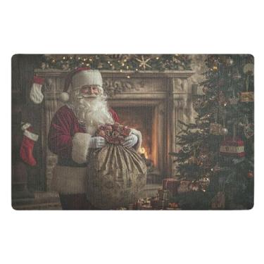 Imagem de SEHANY Tapete de porta de inverno Papai Noel Natal para todos os climas, impermeável, secagem rápida, bem-vindo, tapete de entrada antiderrapante, tapete decorativo de poliéster para entrada, varanda