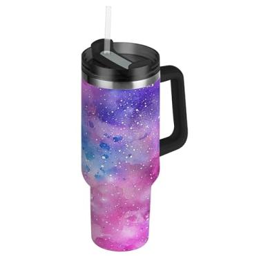 Imagem de SEHANY Copo Stars and Galaxy 1,134 g com tampa e canudo, aço inoxidável de vácuo duplo isolado garrafa de água esportiva suporte para copo de café de viagem à prova de vazamento para bebida gelada