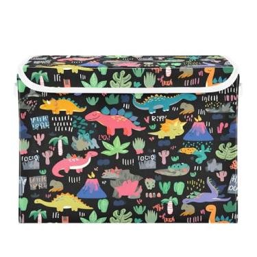 Imagem de SEHANY Cestas de armazenamento engraçadas de dinossauro com tampas, organizador de caixa de armazenamento dobrável, caixas de armazenamento de armário de tecido para roupas cobertor de escritório